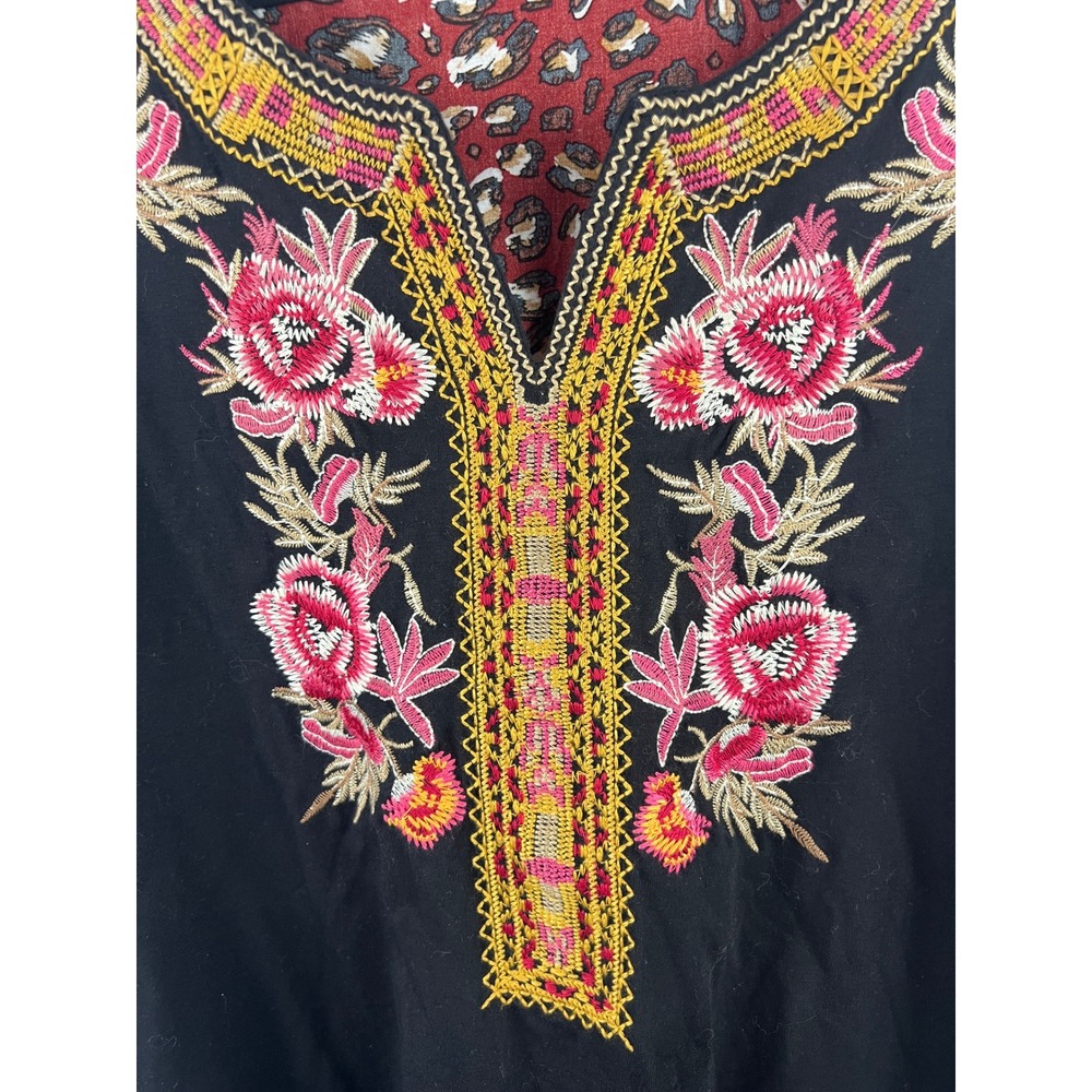 Calessa Bell Sleeve Embroidered Mixed Animal Print Boho Tunic Top SZ 2X Cruise - Picture 2 of 7